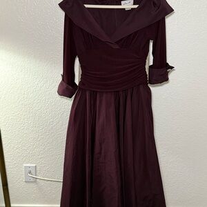 Jessica Wine Long Sleeve Fit-and-Flare Dress